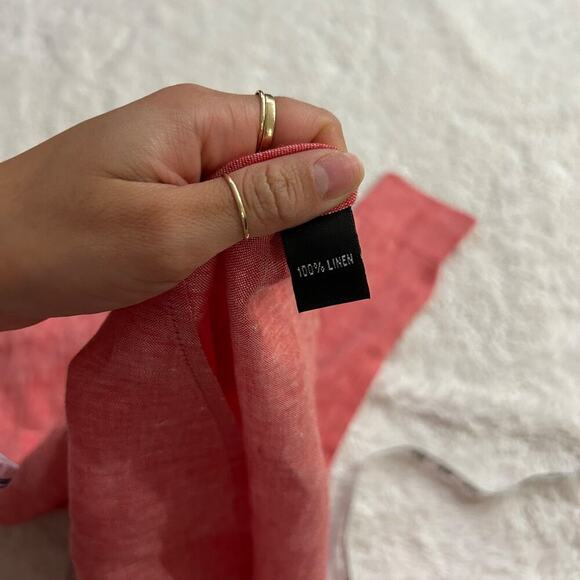 Ellen Tracy Linen Women's Red Button Up Blouse Roll Tab Sleeve S Business Casual - Picture 5 of 7